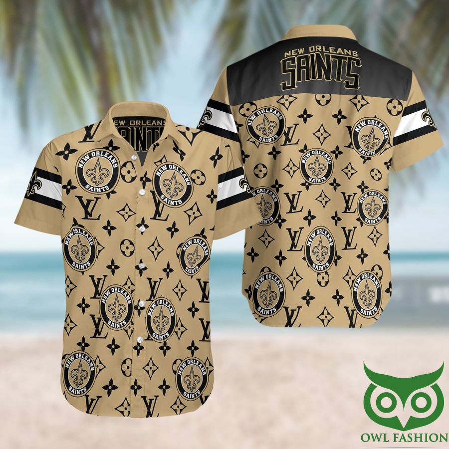 NFL New Orleans Saints with Black Louis Vuitton Logo Light Brown Hawaiian Shirt