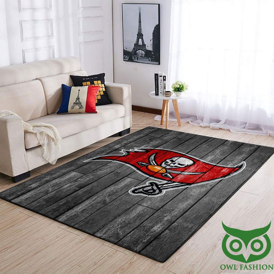 Tampa Bay Buccaneers NFL Team Logo Grey Wooden Style Carpet Rug