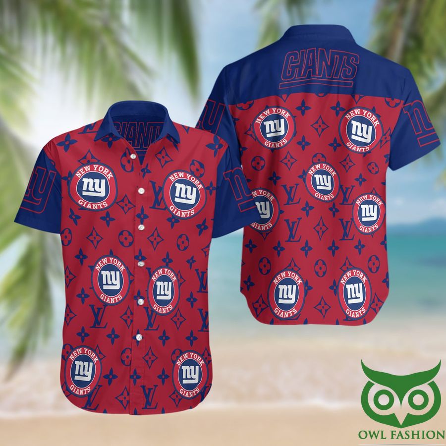 NFL New York Giants with Blue Louis Vuitton Logo Red Hawaiian Shirt