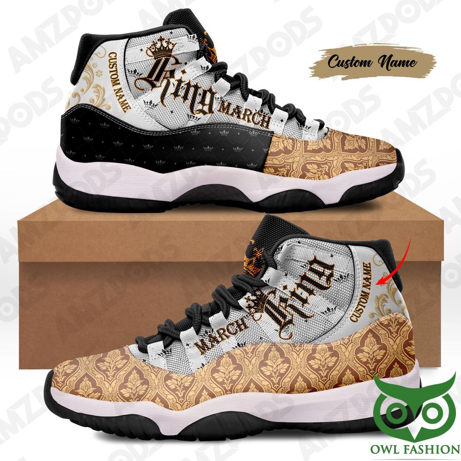 Custom Name March King Golden Color and White Air Jordan 11