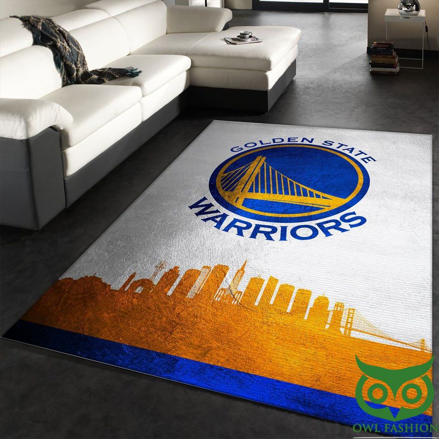 Golden State Warriors NBA Team Logo Silver Color Orange Buildings Carpet Rug