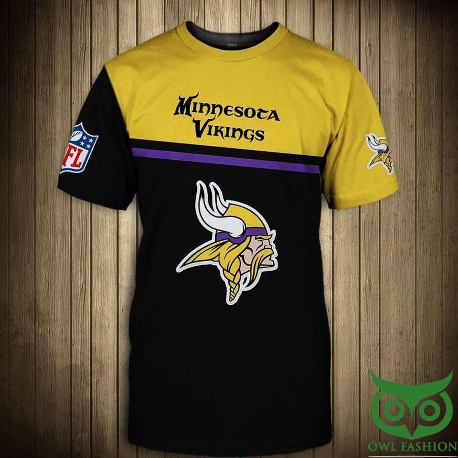 Minnesota Vikings NFL Black and Yellow Purple 3D T-shirt