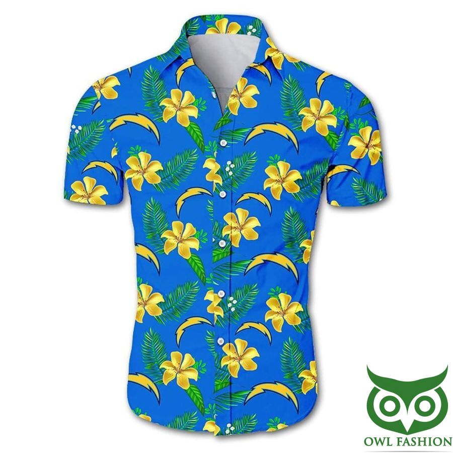 NFL Los Angeles Chargers Bright Blue and Yellow Flowers Hawaiian Shirt 