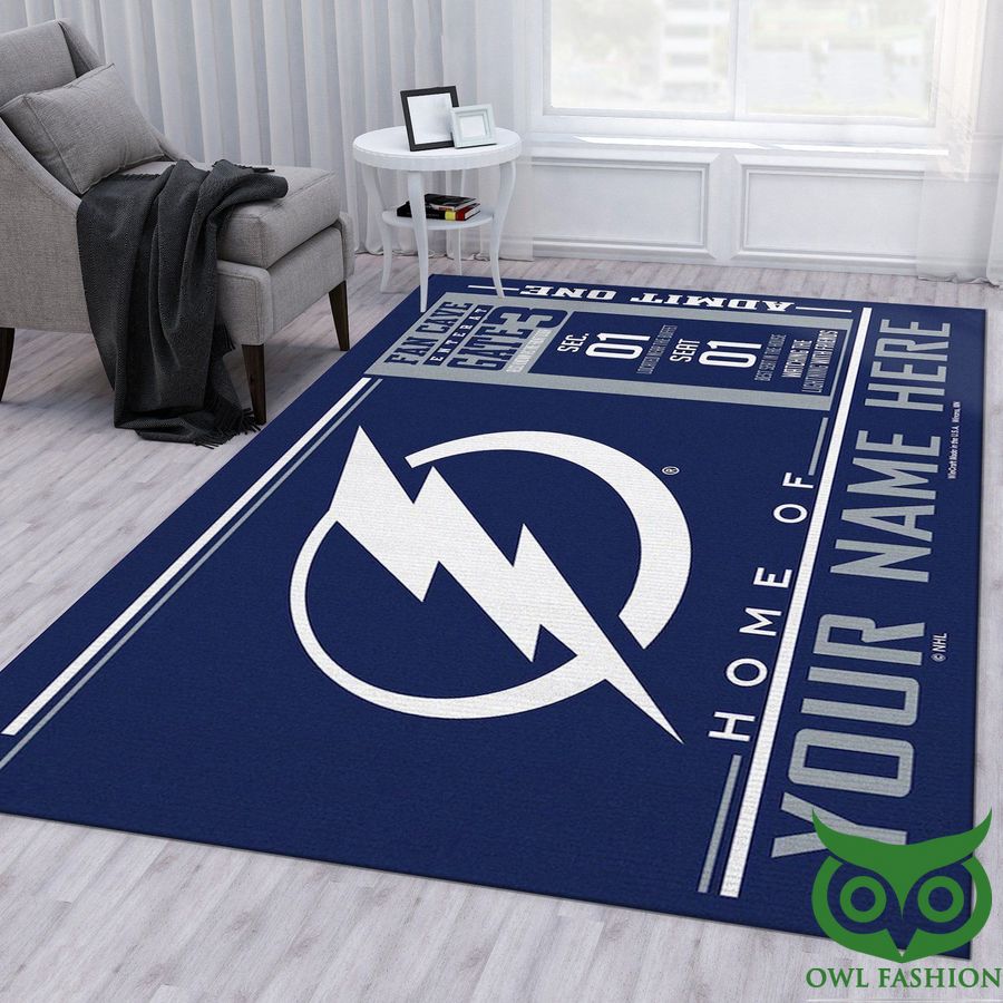 Personalized NHL Team Logo Tampa Bay Lightning Wincraft Gray and Blue Carpet Rug