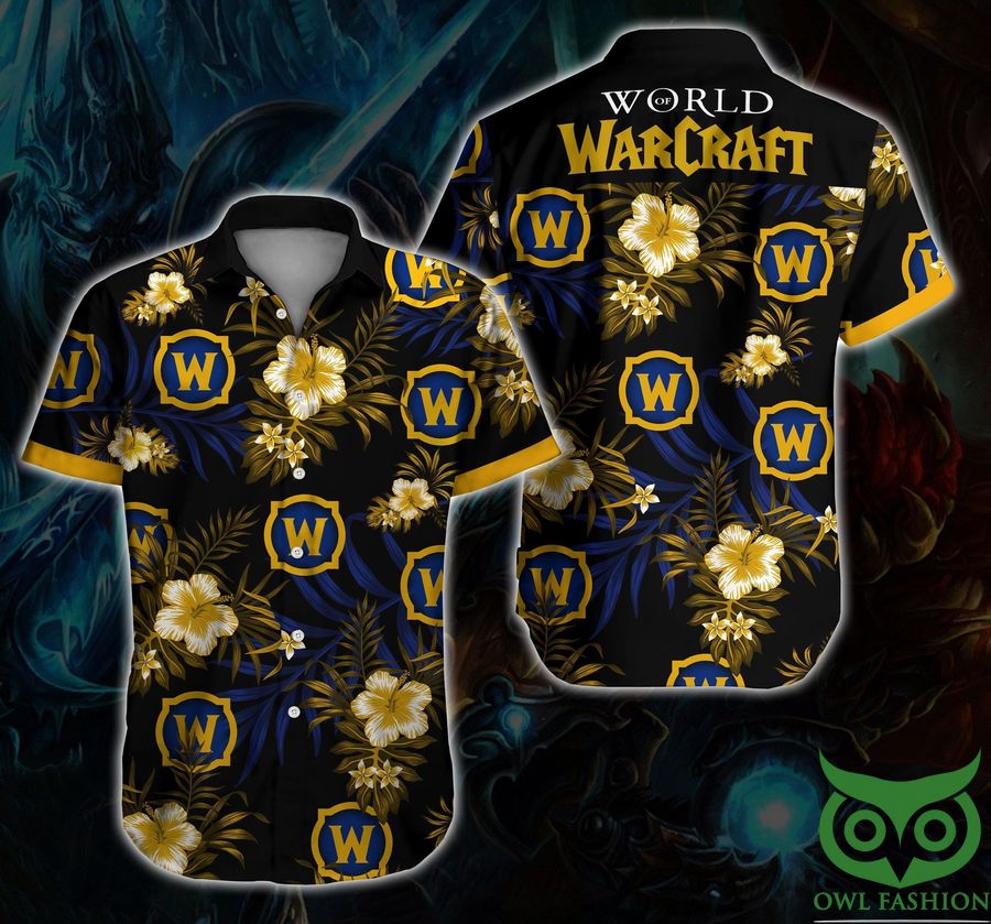 World Of Warcraft Floral Yellow and Black Hawaiian Shirt