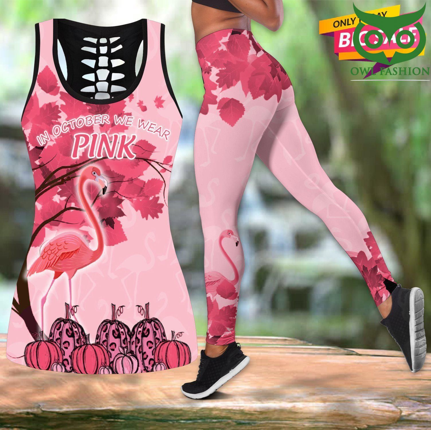 Yoga Love Peace In October we wear pink flamingo Tank Top