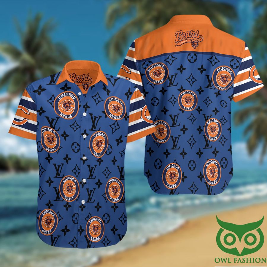 NFL Chicago Bears with Louis Vuitton Logo Blue and Orange Hawaiian Shirt