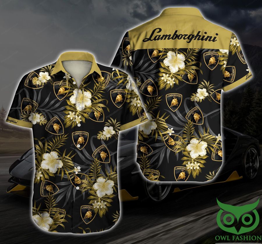 78 Lamborghini Floral Gold Yellow and Black Hawaiian Shirt