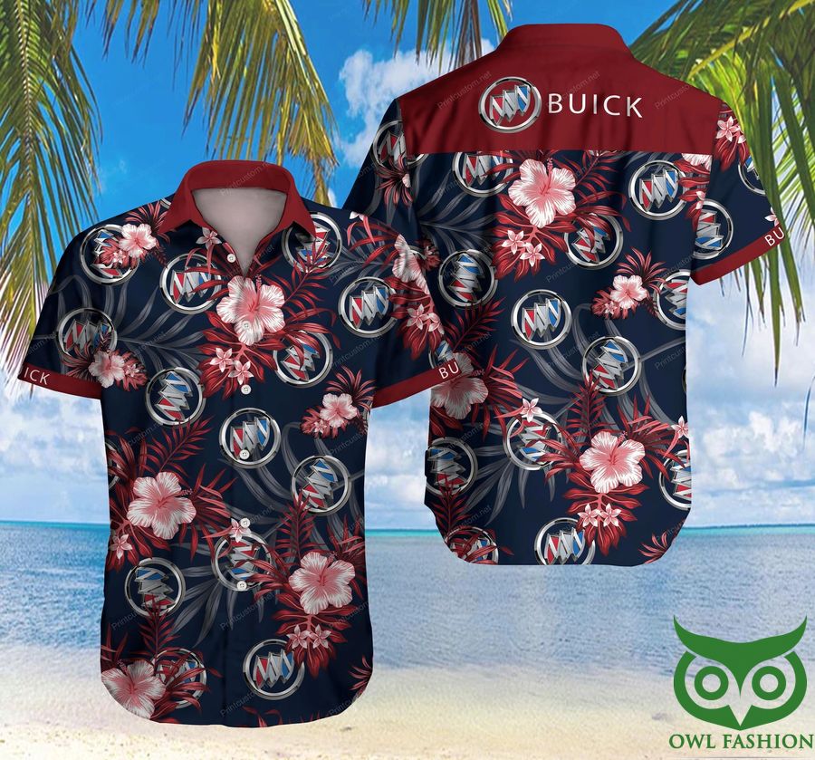 Buick Dark Blue and Red and White with Logo Hawaiian Shirt