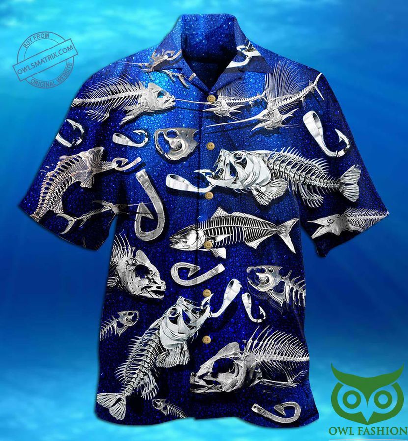 Fishing Fishbone Style Limited Dark Blue Hawaiian Shirt