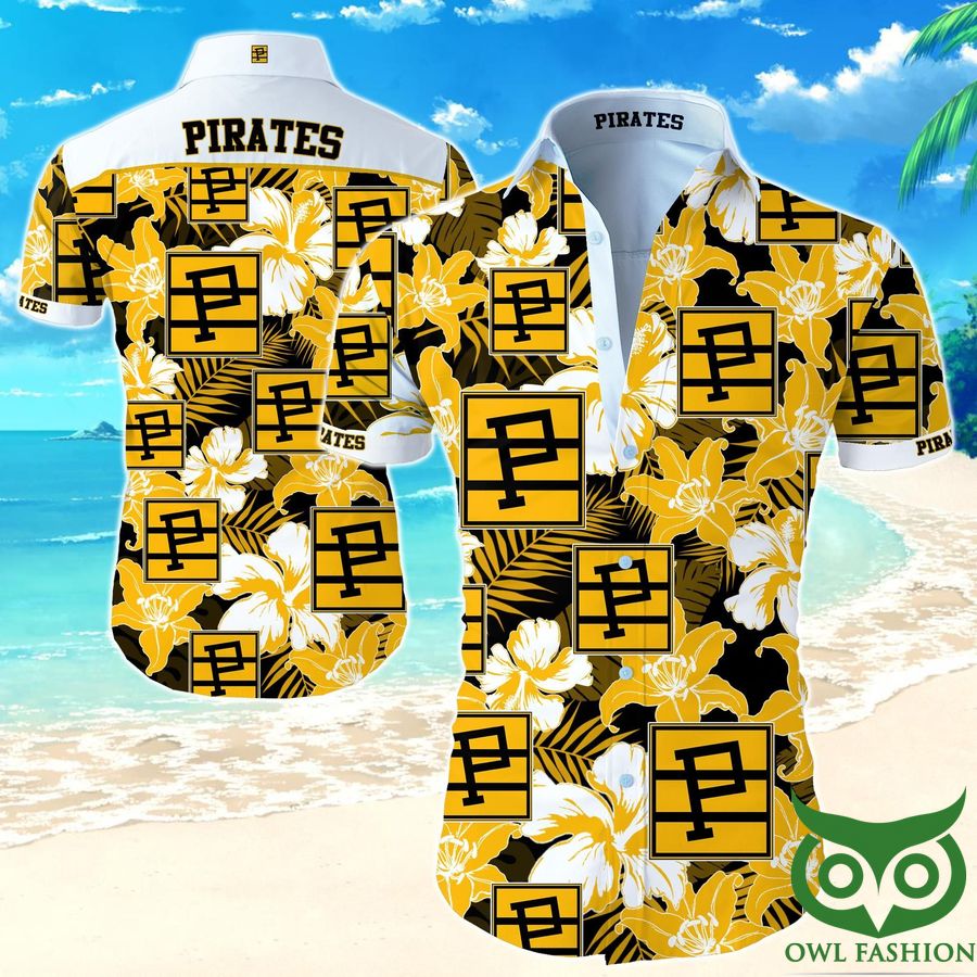 MLB Pittsburgh Pirates White and Yellow Floral Hawaiian Shirt
