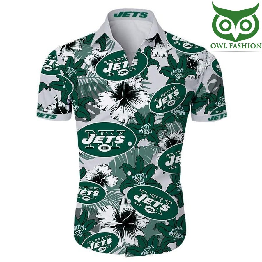 New York Jets football team NFL Hawaiian Shirt Tropical Flower 