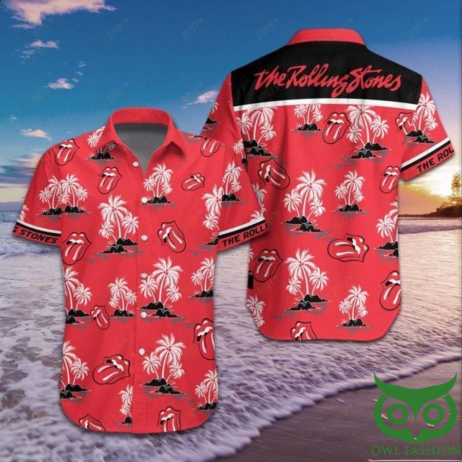 The Rolling Stones Rock Band Floral Red Hawaiian Shirt 