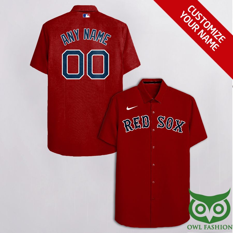 Custom Name Number Boston Red Sox Dark Red Hawaiian Shirt