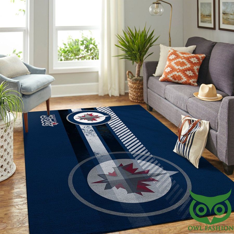NHL Winnipeg Jets Team Logo Sapphire Color with Stripes Carpet Rug
