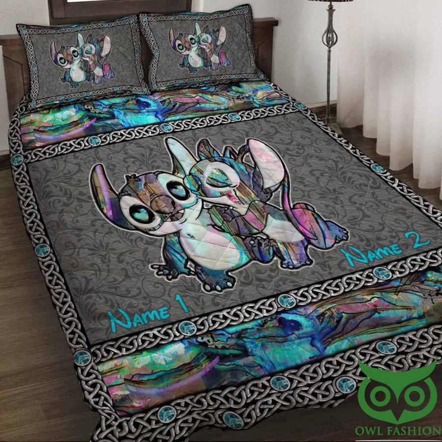 Personalized Stitch and Lilo Couples Gray with Chains Quilt Set