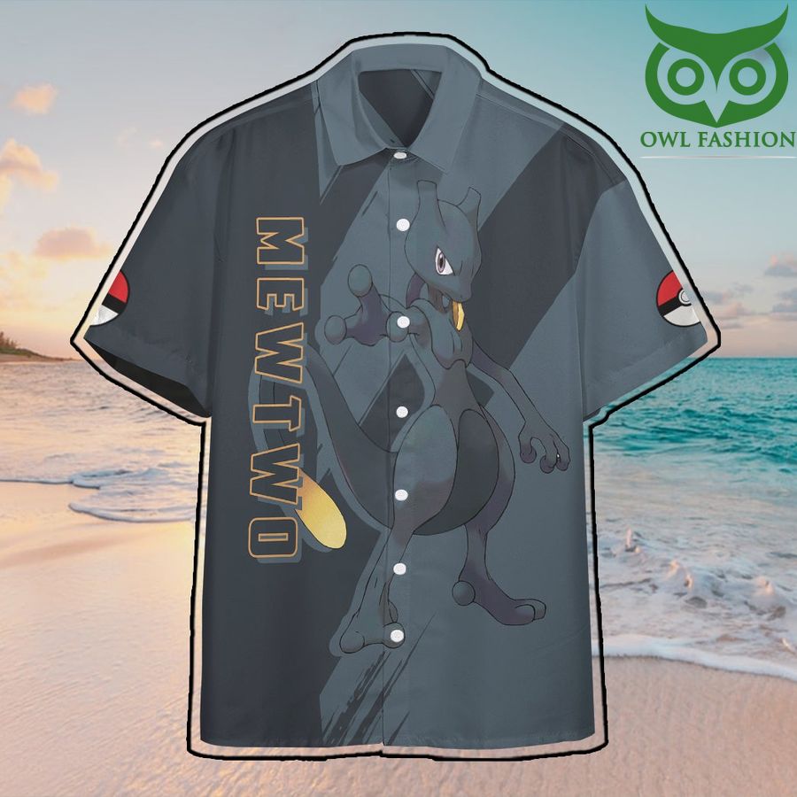 Anime Pokemon Dark Mewtwo Hawaiian Shirt Summer Button Shirt