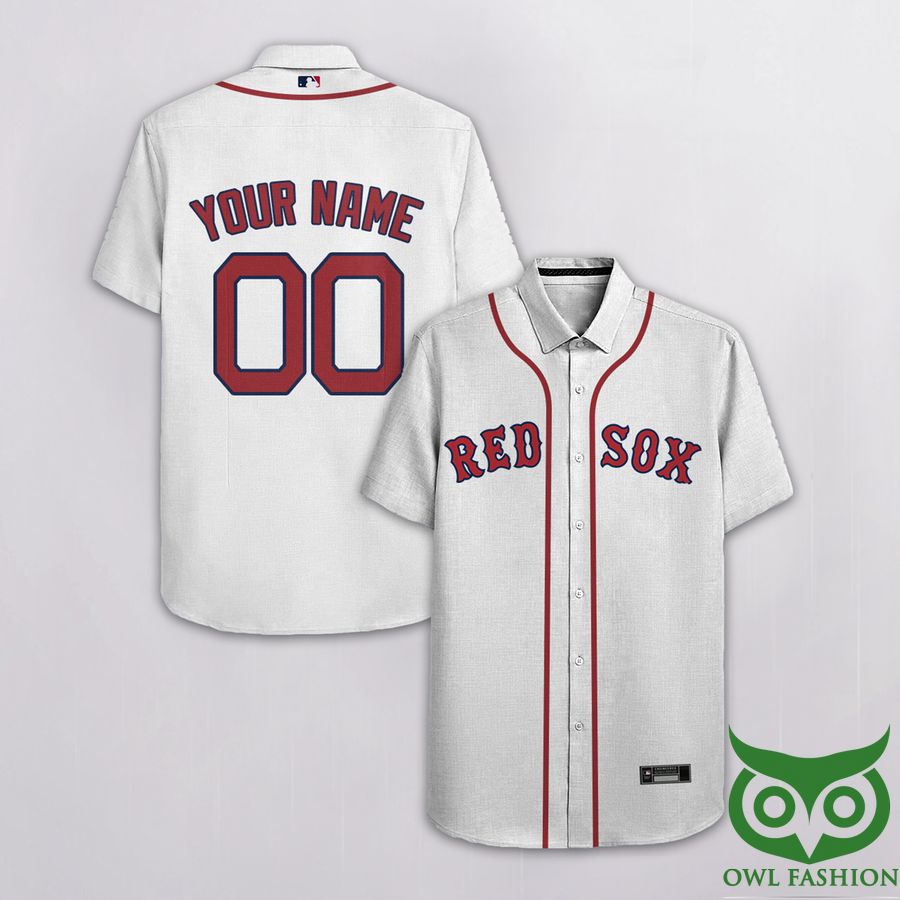 Custom Name Number Boston Red Sox White Hawaiian Shirt
