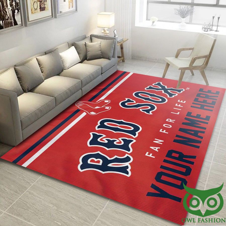 Customized MLB Boston Red Sox Team Logo Red with Dark Blue Carpet Rug