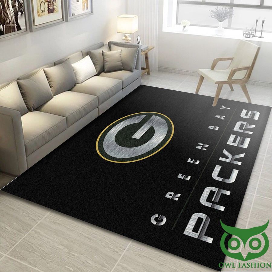 Green Bay Packers NFL Team Logo Imperial Chrome Black with Gray Carpet Rug