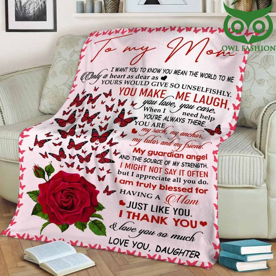 LETTER TO MY MOM RED ROSE BUTTERFLY BLANKET