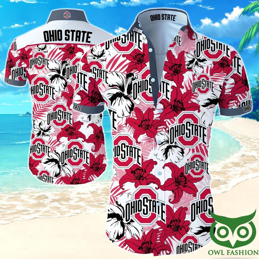 7 NCAA Ohio State Buckeyes Bright Red and White Hawaiian Shirt