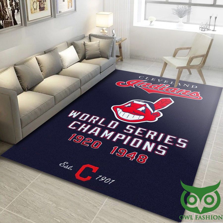 Cleveland Indians MLB Team Logo Champions Dark Blue and Red Carpet Rug