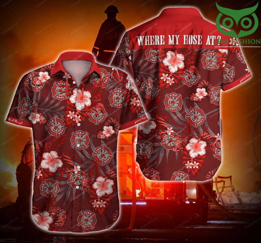 Tlab Firefighter Where My Hose At Hawaiian shirt short sleeve summer wear