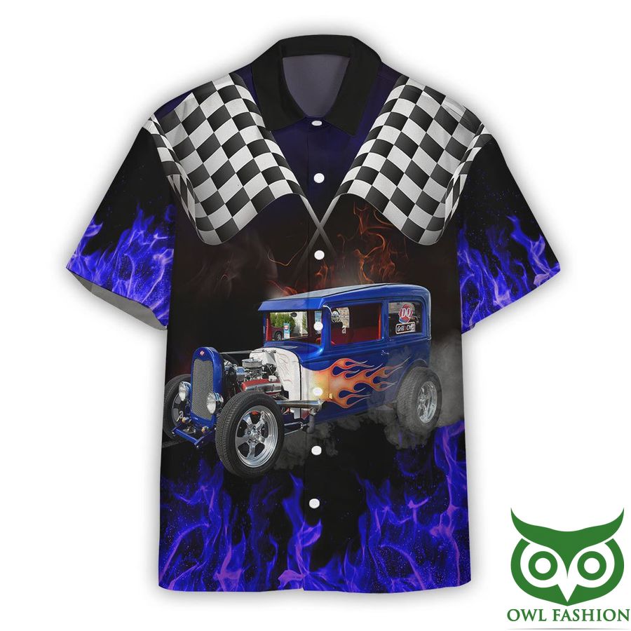 3D AOP Hot Rod Car Racing Blue Ver Custom Hawaiian Shirt