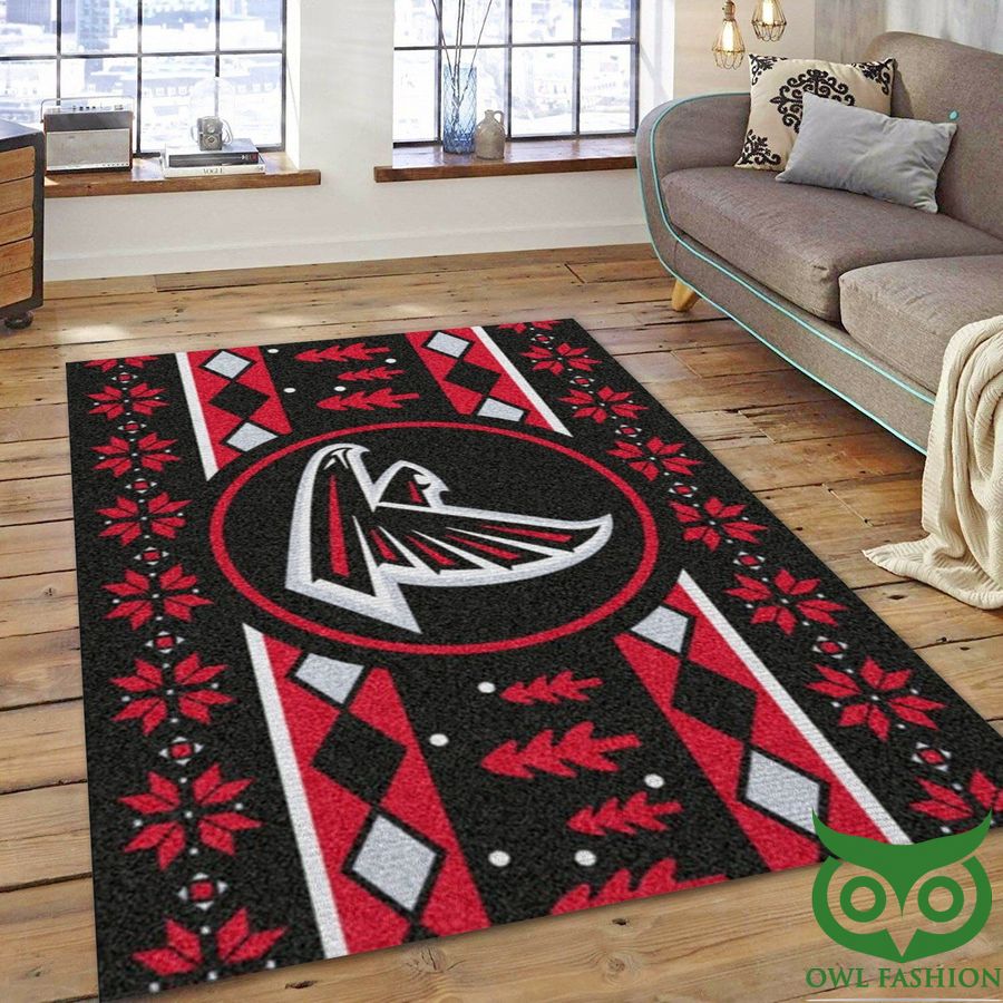 Atlanta Falcons NFL Team Logo Black and Red and White Pattern Carpet Rug