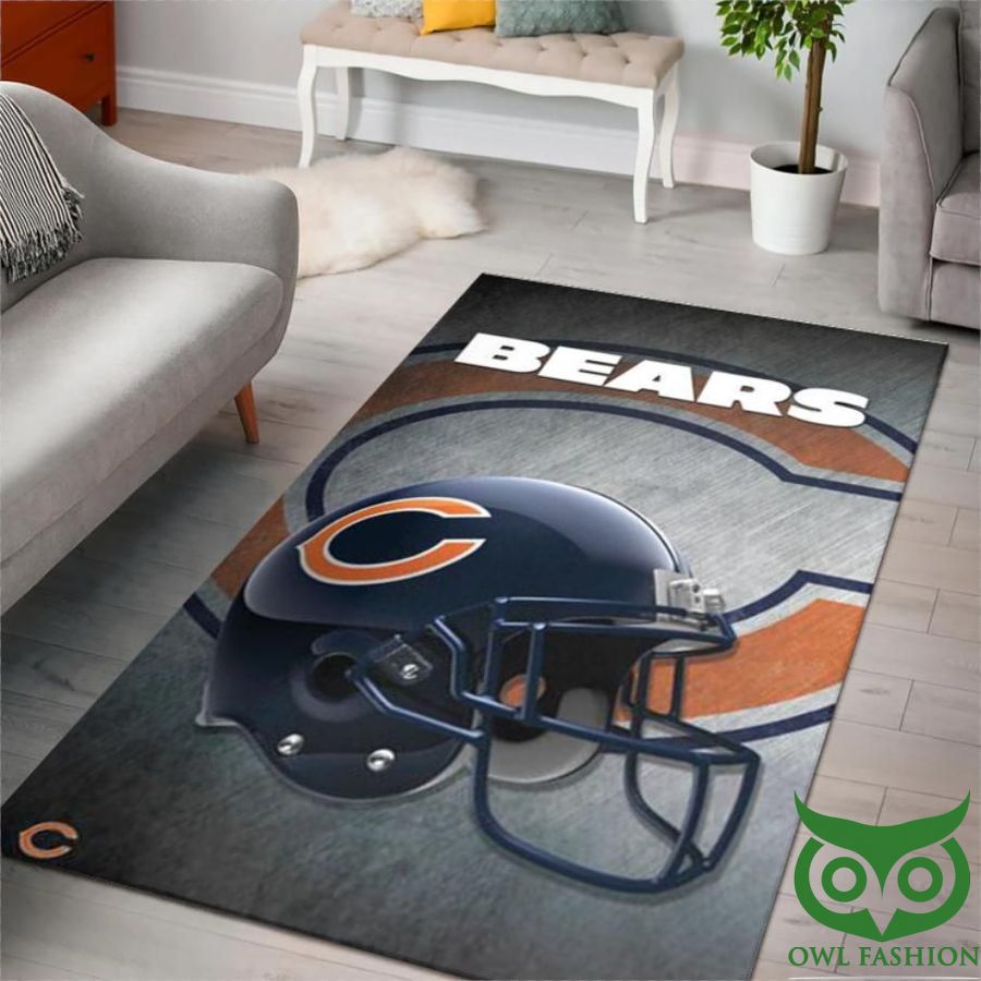 Chicago Bears NFL Team Logo Helmet Gray and Orange Carpet Rug