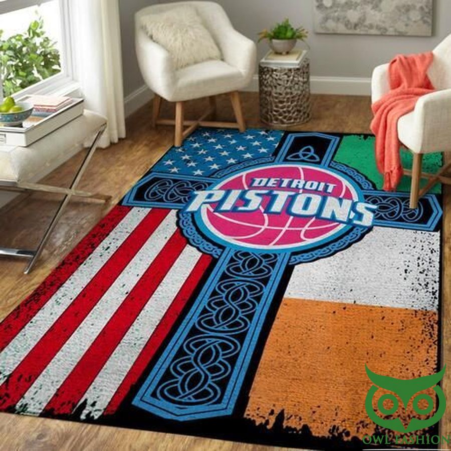 Detroit Pistons NBA Team Logo Basketball Irish St Patricks Day Flag Carpet Rug