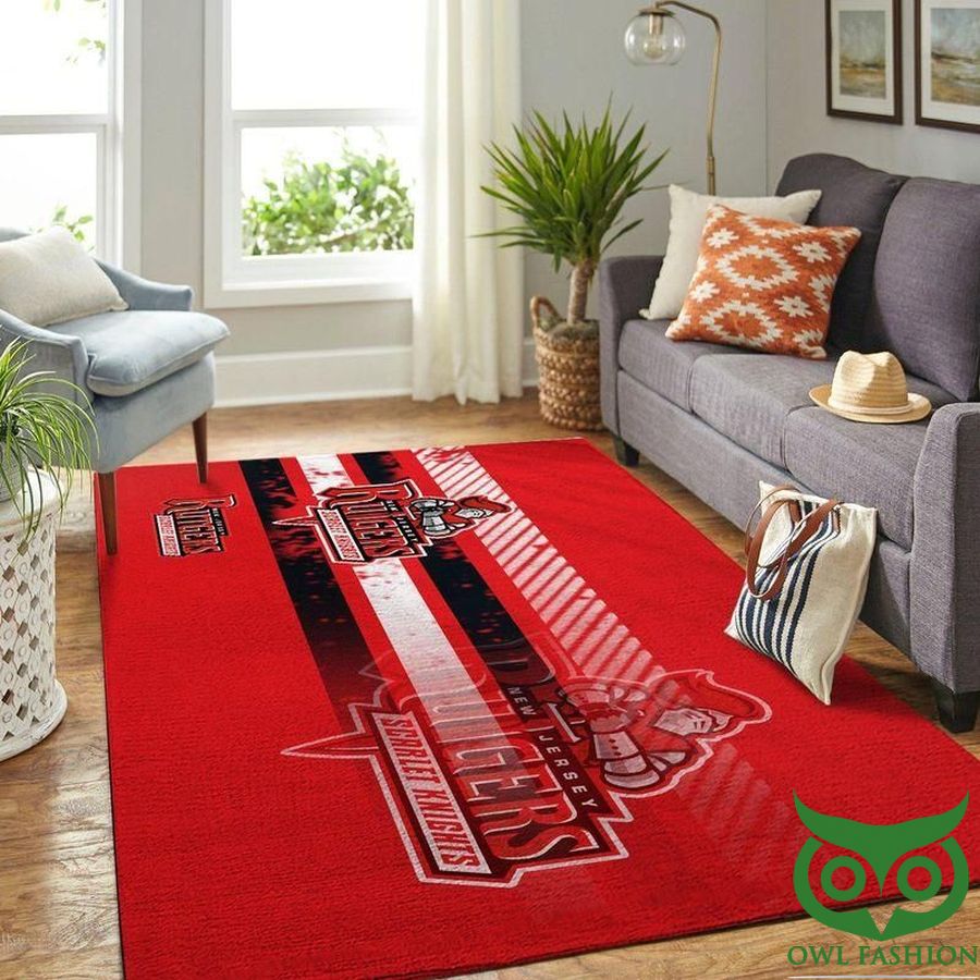 Rutgers Scarlet Knights NCAA Team Logo Bright Red with Stripes Carpet Rug