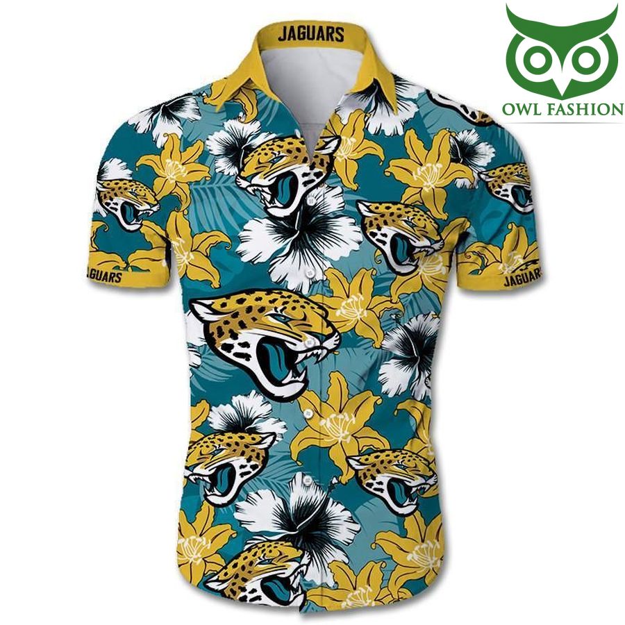 NFL Jacksonville Jaguars tropical flower Hawaiian Shirt short sleeve summer wear