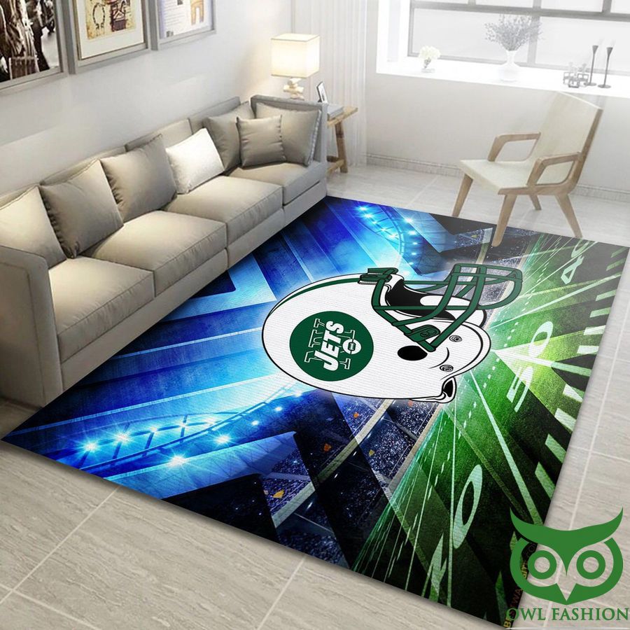 NFL New York Jets Team Logo Green Pitch View with Helmet Carpet Rug