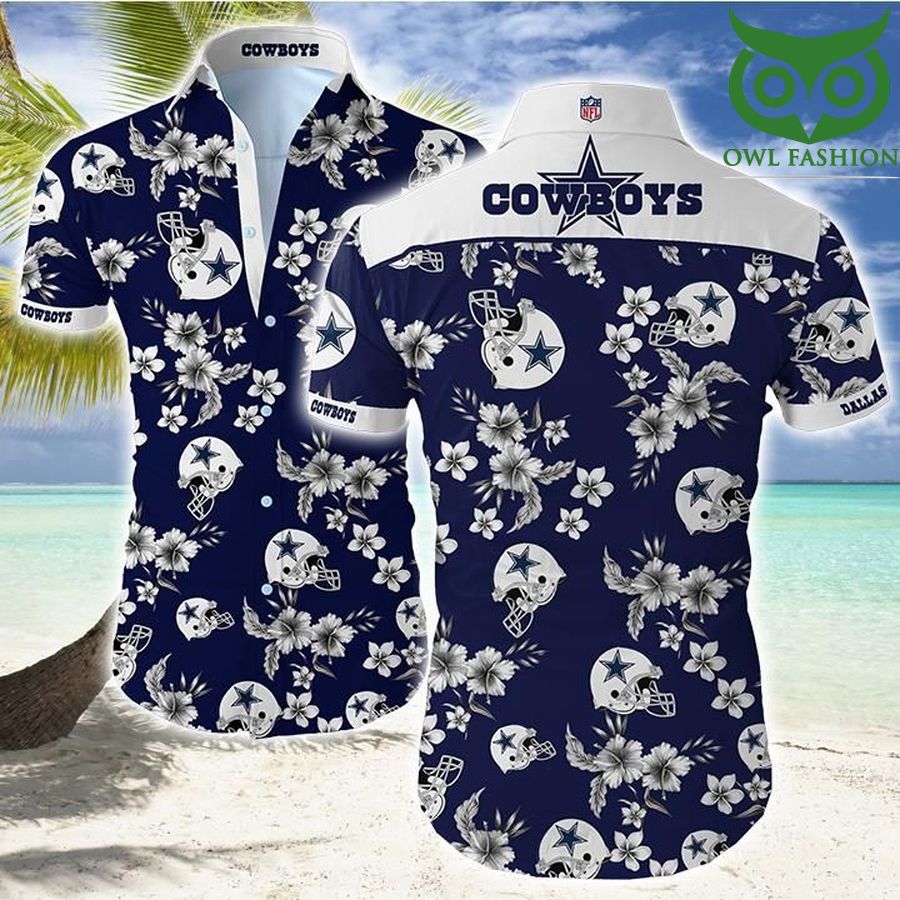 Nfl Dallas Cowboys Hawaiian Shirt with team helmet and tropical flower