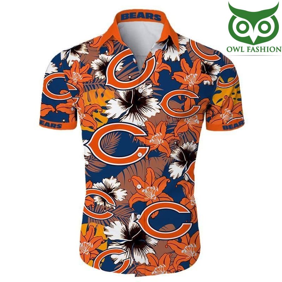 Chicago Bears team logo Tropical Flower Hawaiian Shirt