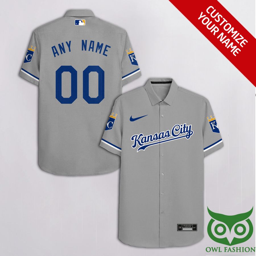 Customized Kansas City Royals Gray with Blue Nike Logo Cassette Hawaiian Shirt