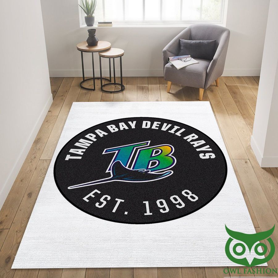 MLB Team Logo Tampa Bay Rays 1998 White and Black Circle Carpet Rug