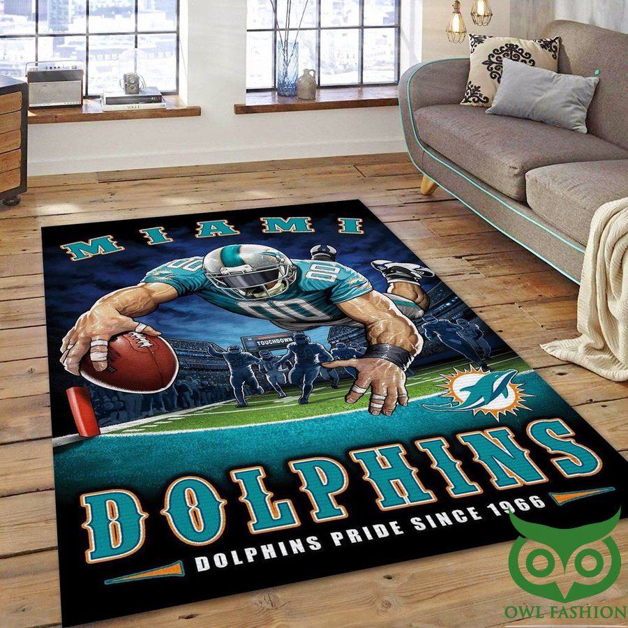 Miami Dolphin Football Team Logo NFL Blue Carpet Rug