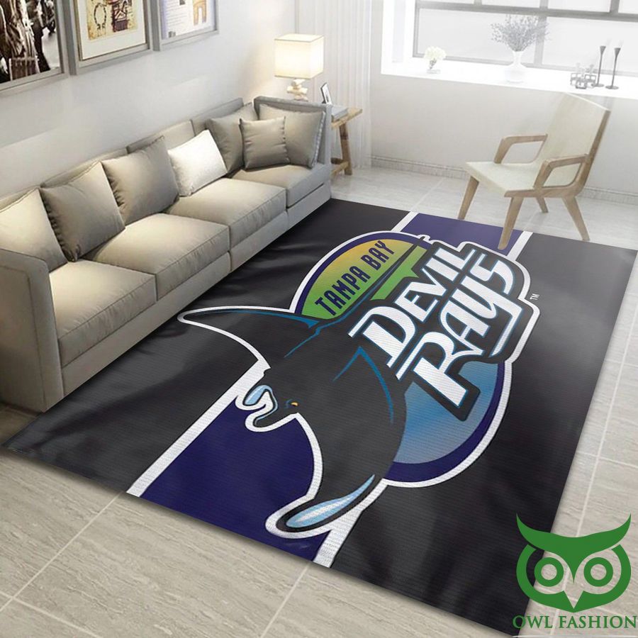Tampa Bay Rays MLB Team Logo Black and Dark Blue Carpet Rug
