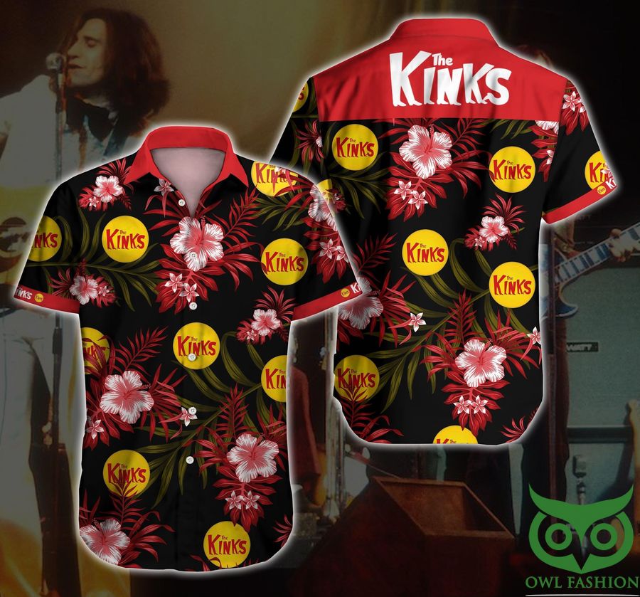 The Kinks Rock Band Red Floral Black Hawaiian Shirt