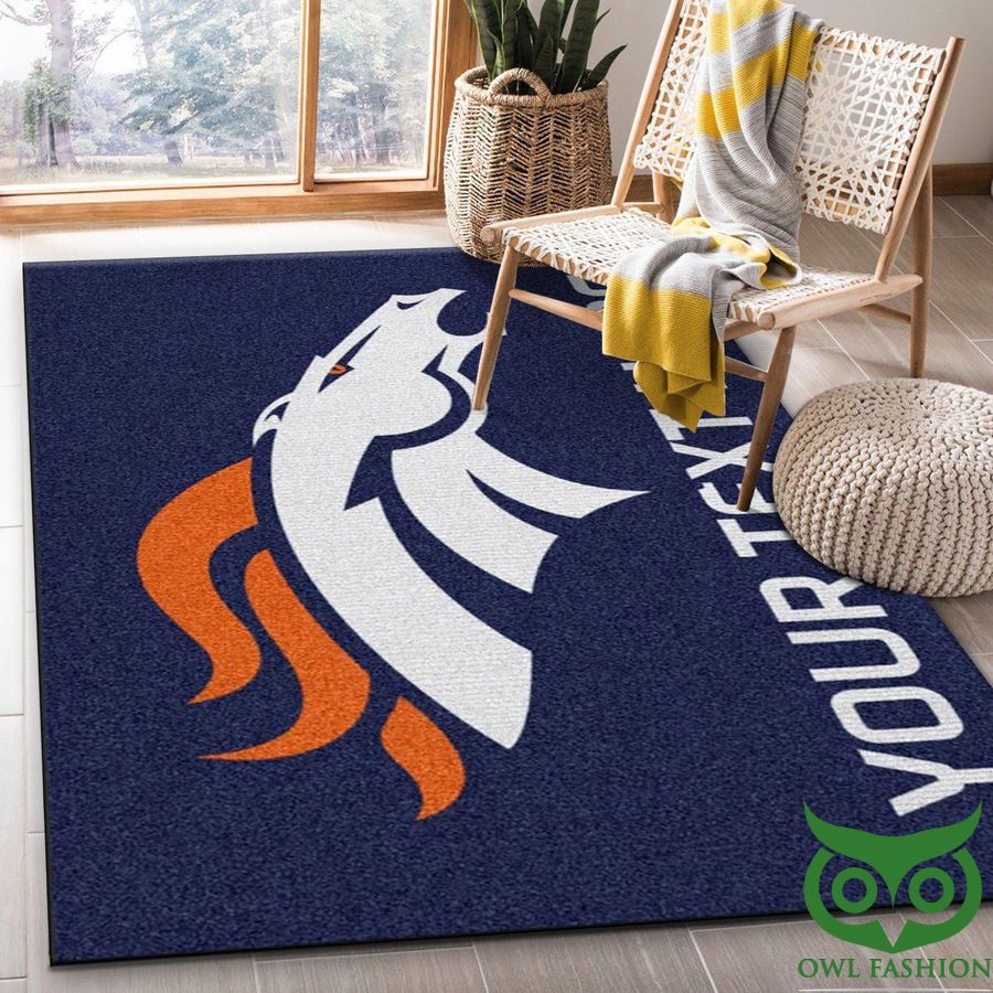 Customized Denver Broncos NFL Team Logo Dark Blue Carpet Rug