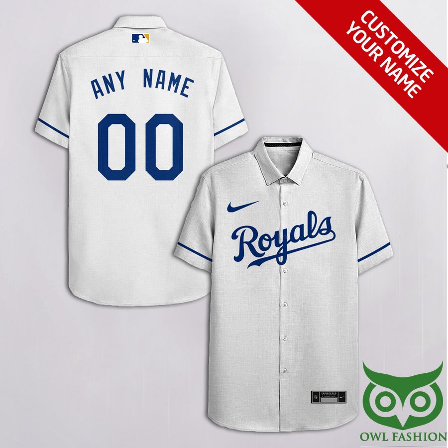 Customized Kansas City Royals White with Dark Blue Nike Logo Hawaiian Shirt
