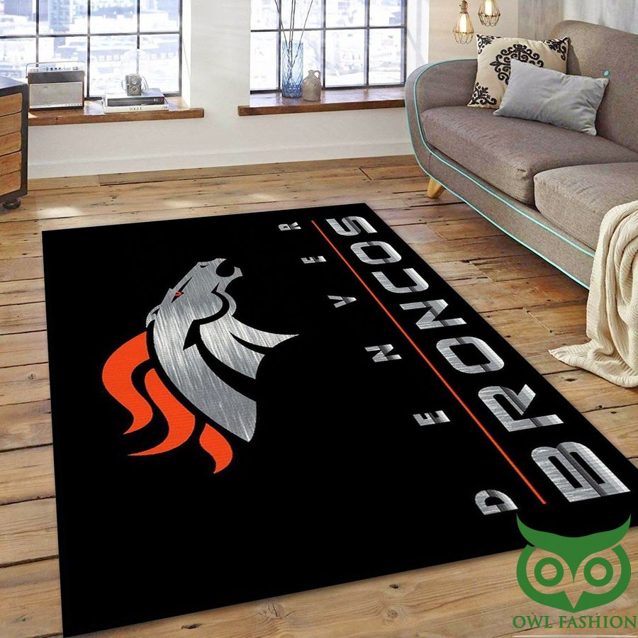Denver Broncos NFL Team Logo Imperial Chrome Dark Black Carpet Rug