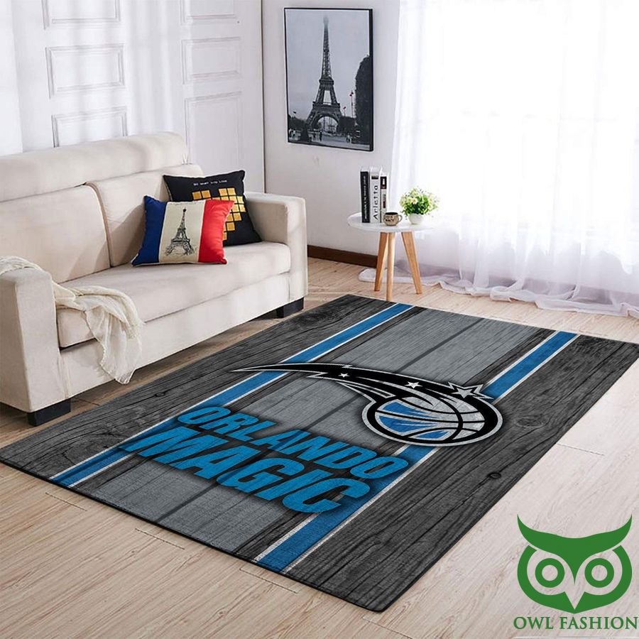 NBA Team Logo Orlando Magic Wooden Style Blue and Gray Carpet Rug