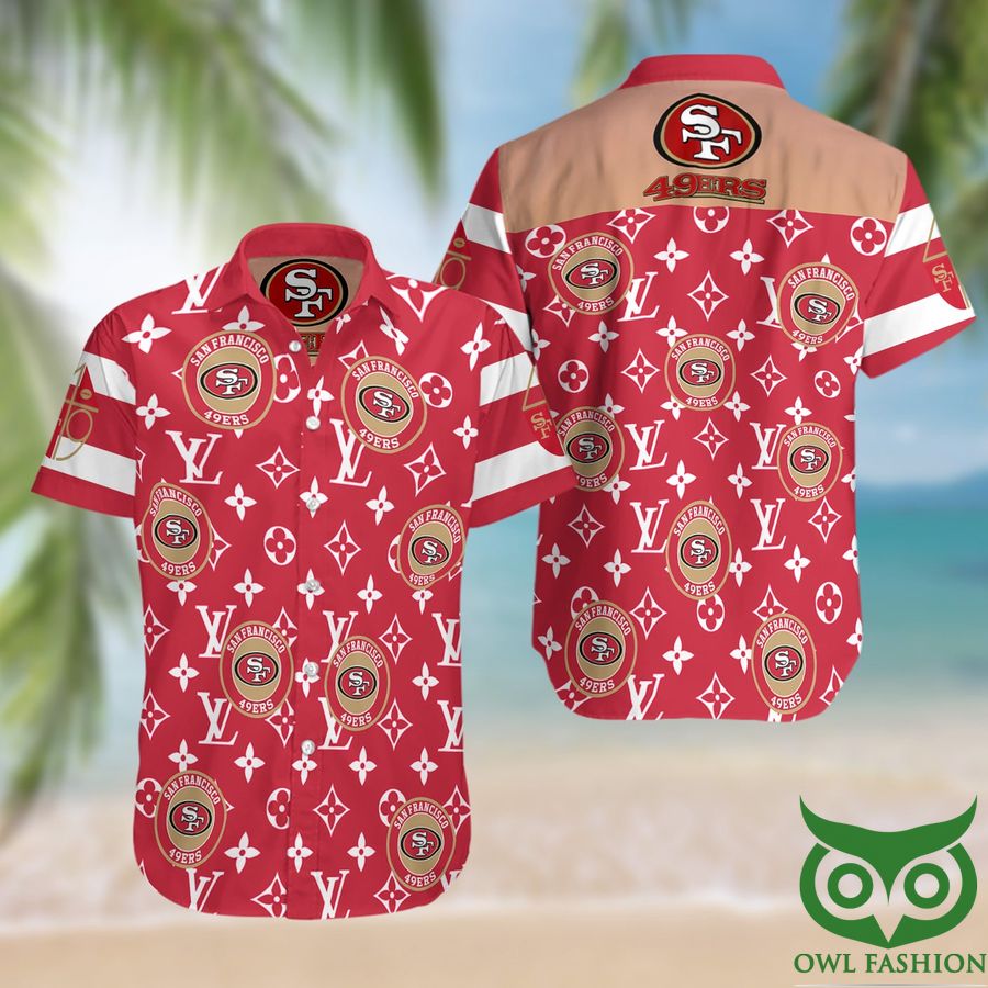 NFL San Francisco 49ers with White Louis Vuitton Logo Red Hawaiian Shirt