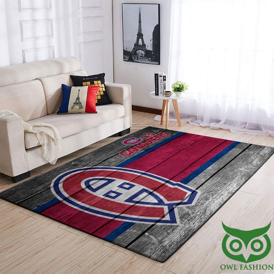 Montr Al Canadiens NHL Team Logo Wooden Style Red Blue Carpet Rug