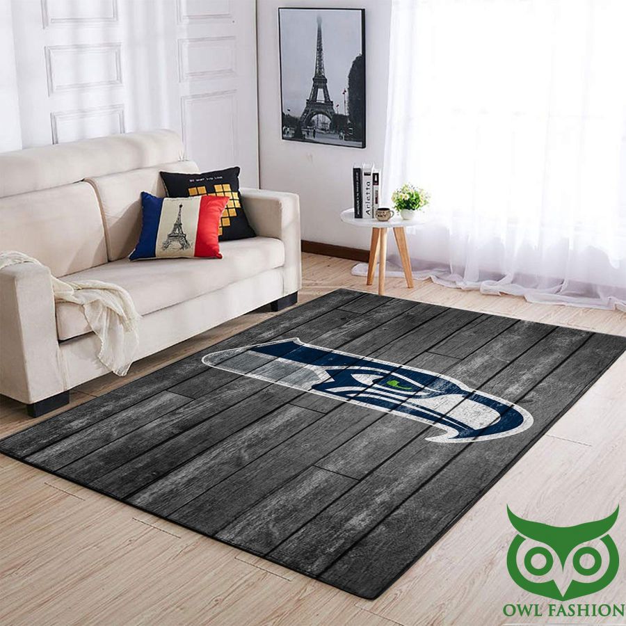 NFL Team Logo Seattle Seahawks Grey Wooden Style Carpet Rug