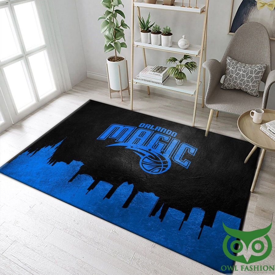 Orlando Magic NBA Team Logo Skyline Black and Bright Blue Buildings Carpet Rug